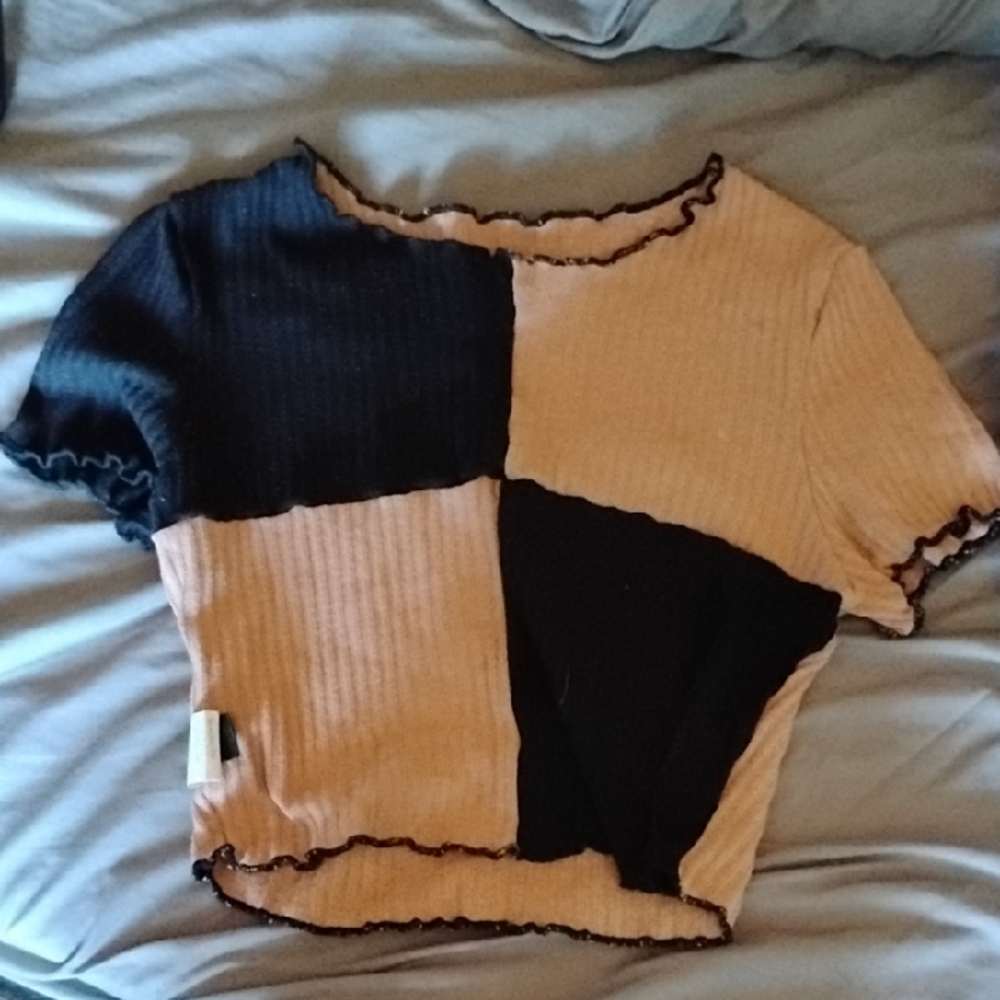 Colorblock Black and Tan Women's Top